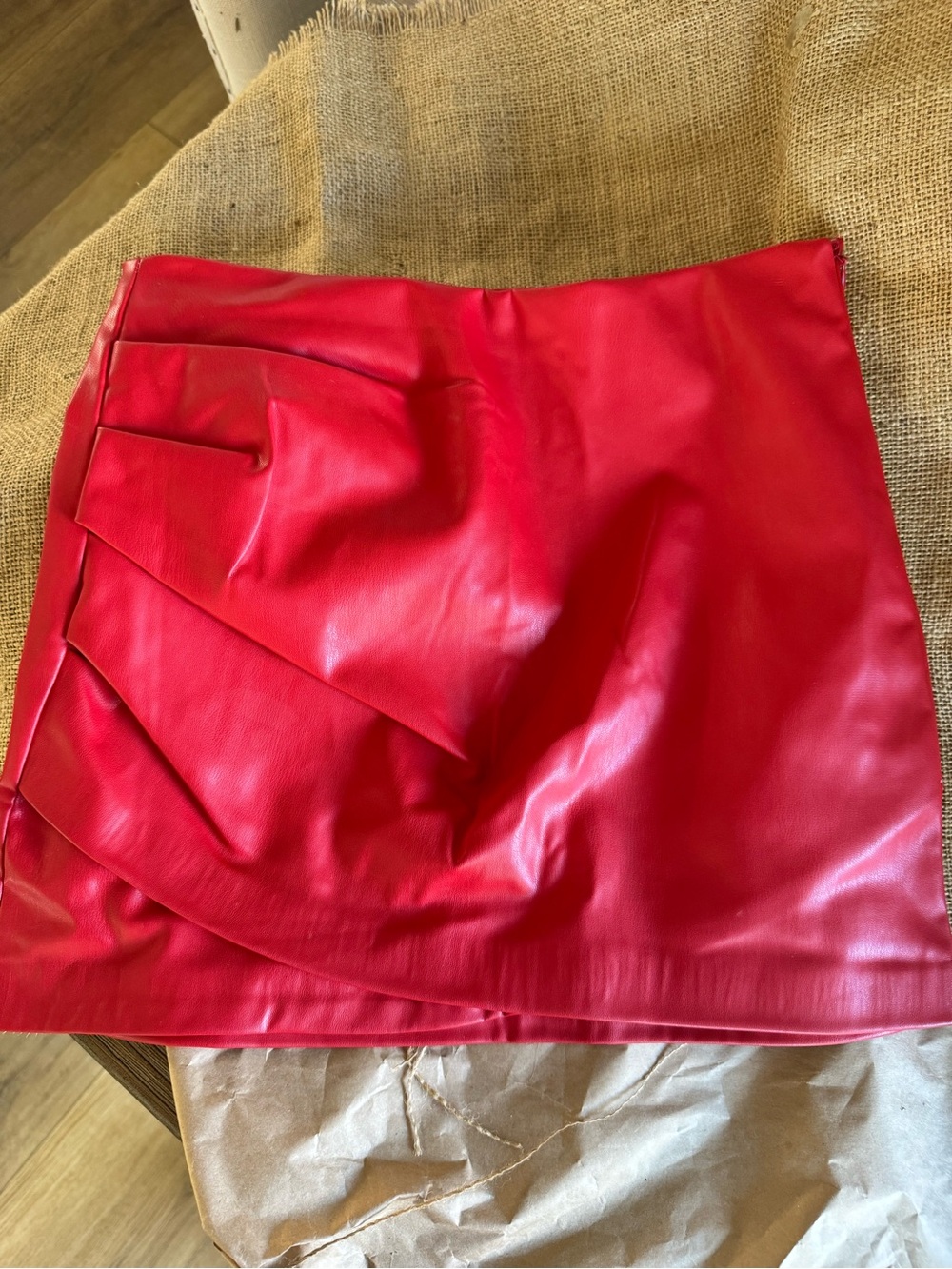 Zara Red Faux Leather Mini Skirt with Side Pleat Detail - Like New!